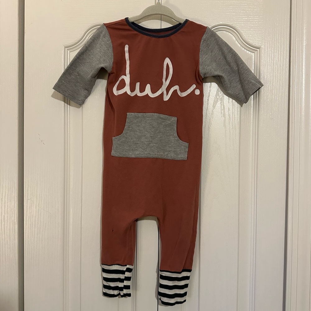 Rags to Raches Rust and Gray DUH 3/4 Sleeve Romper 12-18 Months